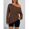 imageTrendy Queen Womens Off The Shoulder Tops Oversized Tshirts Long Sleeve 2026 Casual Basic TeesCoffee
