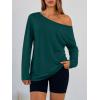 imageTrendy Queen Womens Off The Shoulder Tops Oversized Tshirts Long Sleeve 2026 Casual Basic TeesDark Green