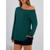 imageTrendy Queen Womens Off The Shoulder Tops Oversized Tshirts Long Sleeve 2026 Casual Basic TeesDark Green