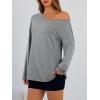 imageTrendy Queen Womens Off The Shoulder Tops Oversized Tshirts Long Sleeve 2026 Casual Basic TeesGrey