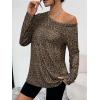 imageTrendy Queen Womens Off The Shoulder Tops Oversized Tshirts Long Sleeve 2026 Casual Basic TeesLeopard