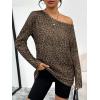 imageTrendy Queen Womens Off The Shoulder Tops Oversized Tshirts Long Sleeve 2026 Casual Basic TeesLeopard