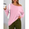 imageTrendy Queen Womens Off The Shoulder Tops Oversized Tshirts Long Sleeve 2026 Casual Basic TeesPink