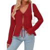 imageTrendy Queen Womens Tie Front Tops Fall Cardigan Sweaters 2026 Fashion Crochet Crop Winter Clothes Cute Y2K Casual OutfitsRed