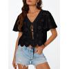 imageTrendy Queen Womens Tie Front Tops Summer Beach Vacation 2026 Fashion Outfits Loose Fit Blouses Eyelet Embroidered ClothesBlack
