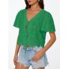 imageTrendy Queen Womens Tie Front Tops Summer Beach Vacation 2026 Fashion Outfits Loose Fit Blouses Eyelet Embroidered ClothesGreen