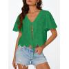 imageTrendy Queen Womens Tie Front Tops Summer Beach Vacation 2026 Fashion Outfits Loose Fit Blouses Eyelet Embroidered ClothesGreen