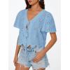 imageTrendy Queen Womens Tie Front Tops Summer Beach Vacation 2026 Fashion Outfits Loose Fit Blouses Eyelet Embroidered ClothesLightblue