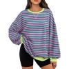 imageTrendy Queen Oversized Sweatshirt for Women 2026 Fall Crewneck Striped Long Sleeve Shirts Hoodies Cute Top Y2K OutfitsPinkgreen