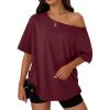 imageTrendy Queen Womens Off The Shoulder Tops Oversized TShirts Short Sleeve Tees Summer 2026 Casual Spring Fashion ClothesWinered