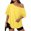 imageTrendy Queen Womens Off The Shoulder Tops Oversized TShirts Short Sleeve Tees Summer 2026 Casual Spring Fashion ClothesYellow