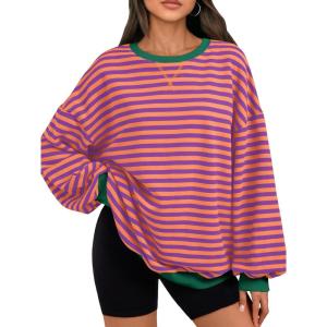 imageTrendy Queen Oversized Sweatshirt for Women 2026 Fall Crewneck Striped Long Sleeve Shirts Hoodies Cute Top Y2K OutfitsPurpleyellow