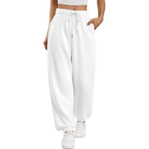 imageTrendy Queen Sweatpants Women Baggy Joggers with Pockets Lounge Comfy Barrel Pants Teens Cute Y2K Sports Fall Clothes 2026White