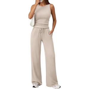 imageTrendy Queen Womens 2 Piece Sweatsuits Lounge Sets Track Suits Tank Tops Wide Leg Pants Spring Matching Outfits 2026Beige