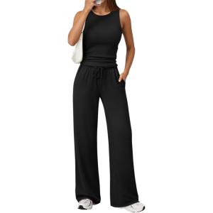 imageTrendy Queen Womens 2 Piece Sweatsuits Lounge Sets Track Suits Tank Tops Wide Leg Pants Spring Matching Outfits 2026Black