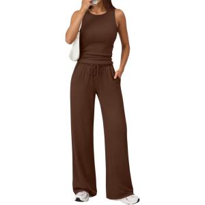 imageTrendy Queen Womens 2 Piece Sweatsuits Lounge Sets Track Suits Tank Tops Wide Leg Pants Spring Matching Outfits 2026Coffee