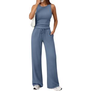 imageTrendy Queen Womens 2 Piece Sweatsuits Lounge Sets Track Suits Tank Tops Wide Leg Pants Spring Matching Outfits 2026Dusty Blue