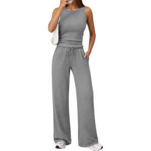 imageTrendy Queen Womens 2 Piece Sweatsuits Lounge Sets Track Suits Tank Tops Wide Leg Pants Spring Matching Outfits 2026Grey