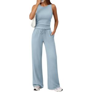 imageTrendy Queen Womens 2 Piece Sweatsuits Lounge Sets Track Suits Tank Tops Wide Leg Pants Spring Matching Outfits 2026Light Blue