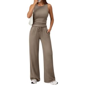 imageTrendy Queen Womens 2 Piece Sweatsuits Lounge Sets Track Suits Tank Tops Wide Leg Pants Spring Matching Outfits 2026Mocha