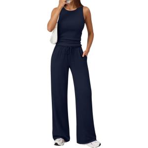 imageTrendy Queen Womens 2 Piece Sweatsuits Lounge Sets Track Suits Tank Tops Wide Leg Pants Spring Matching Outfits 2026Navy