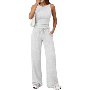 imageTrendy Queen Womens 2 Piece Sweatsuits Lounge Sets Track Suits Tank Tops Wide Leg Pants Spring Matching Outfits 2026Oatmeal Grey
