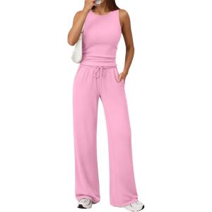 imageTrendy Queen Womens 2 Piece Sweatsuits Lounge Sets Track Suits Tank Tops Wide Leg Pants Spring Matching Outfits 2026Pink