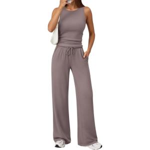imageTrendy Queen Womens 2 Piece Sweatsuits Lounge Sets Track Suits Tank Tops Wide Leg Pants Spring Matching Outfits 2026Rose Taupe