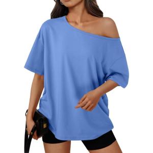 imageTrendy Queen Womens Off The Shoulder Tops Oversized TShirts Short Sleeve Tees Summer 2026 Casual Spring Fashion ClothesSkyblue