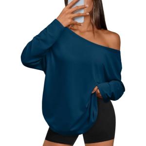 imageTrendy Queen Womens Off The Shoulder Tops Oversized Tshirts Long Sleeve 2026 Casual Basic TeesLake