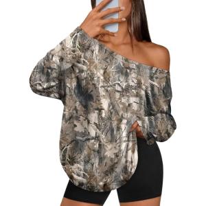 imageTrendy Queen Womens Off The Shoulder Tops Oversized Tshirts Long Sleeve 2026 Casual Basic TeesPrinted3
