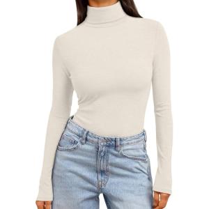 imageTrendy Queen Womens Turtleneck Long Sleeve Shirts Spring Fashion Basic Thermal Underwear Tops Winter Clothes 2026Beige