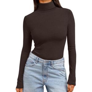 imageTrendy Queen Womens Turtleneck Long Sleeve Shirts Spring Fashion Basic Thermal Underwear Tops Winter Clothes 2026Coffee