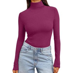imageTrendy Queen Womens Turtleneck Long Sleeve Shirts Spring Fashion Basic Thermal Underwear Tops Winter Clothes 2026Fuchsia