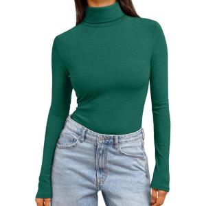 imageTrendy Queen Womens Turtleneck Long Sleeve Shirts Spring Fashion Basic Thermal Underwear Tops Winter Clothes 2026Green