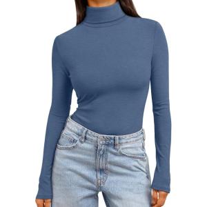 imageTrendy Queen Womens Turtleneck Long Sleeve Shirts Spring Fashion Basic Thermal Underwear Tops Winter Clothes 2026Haze Blue