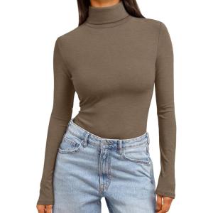 imageTrendy Queen Womens Turtleneck Long Sleeve Shirts Spring Fashion Basic Thermal Underwear Tops Winter Clothes 2026Light Brown