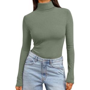 imageTrendy Queen Womens Turtleneck Long Sleeve Shirts Spring Fashion Basic Thermal Underwear Tops Winter Clothes 2026Light Green