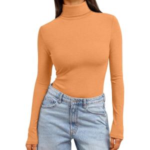 imageTrendy Queen Womens Turtleneck Long Sleeve Shirts Spring Fashion Basic Thermal Underwear Tops Winter Clothes 2026Orange