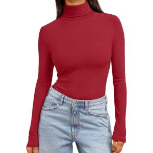 imageTrendy Queen Womens Turtleneck Long Sleeve Shirts Spring Fashion Basic Thermal Underwear Tops Winter Clothes 2026Red