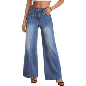 imageTrendy Queen Womens Wide Leg Jeans  High Waisted Baggy Pants Soft Comfort Cotton Denim with a Relaxed FitBlue
