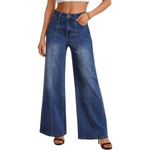 imageTrendy Queen Womens Wide Leg Jeans  High Waisted Baggy Pants Soft Comfort Cotton Denim with a Relaxed FitBluing