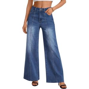 imageTrendy Queen Womens Wide Leg Jeans  High Waisted Baggy Pants Soft Comfort Cotton Denim with a Relaxed FitDark Blue