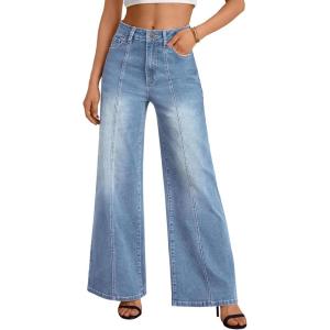 imageTrendy Queen Womens Wide Leg Jeans  High Waisted Baggy Pants Soft Comfort Cotton Denim with a Relaxed FitIceland Blue