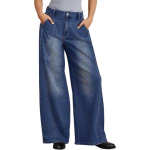 imageTrendy Queen Womens Wide Leg Jeans with Side Pleats  Baggy Casual Denim Pants in Soft Drapery FabricBluing