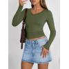 imageTrendy Queen Long Sleeve Shirts for Women 2026 Fall Fashion V Neck Basics Crop Tops Slim Fitted Y2K Tops Outfits ClothesArmy Green