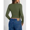 imageTrendy Queen Long Sleeve Shirts for Women 2026 Fall Fashion V Neck Basics Crop Tops Slim Fitted Y2K Tops Outfits ClothesArmy Green