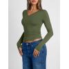 imageTrendy Queen Long Sleeve Shirts for Women 2026 Fall Fashion V Neck Basics Crop Tops Slim Fitted Y2K Tops Outfits ClothesArmy Green