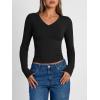 imageTrendy Queen Long Sleeve Shirts for Women 2026 Fall Fashion V Neck Basics Crop Tops Slim Fitted Y2K Tops Outfits ClothesBlack