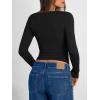 imageTrendy Queen Long Sleeve Shirts for Women 2026 Fall Fashion V Neck Basics Crop Tops Slim Fitted Y2K Tops Outfits ClothesBlack